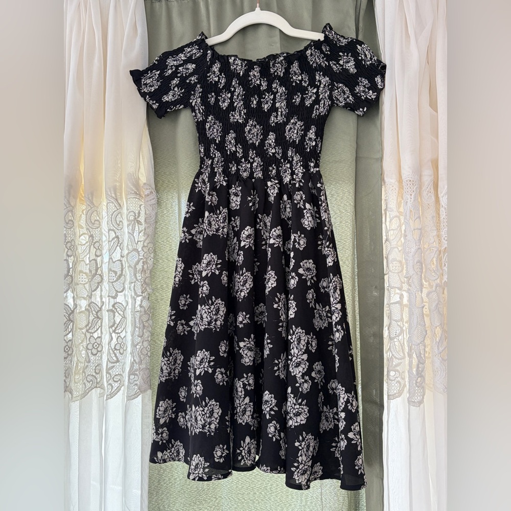 Tweens Smocked Midi Long Sun Dress Peasant Party Flowy Vacation Size S Lined